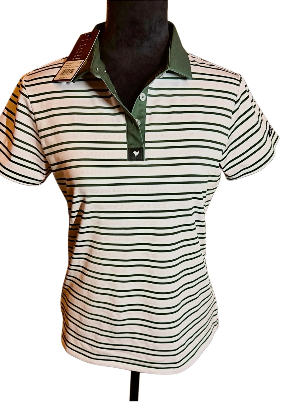 Bad Birdie Polo Top with Dark Green/Pink Stripes NWT